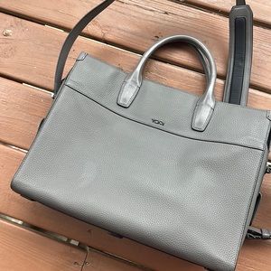 Tumi gray leather bag workbag tote shoulder bag